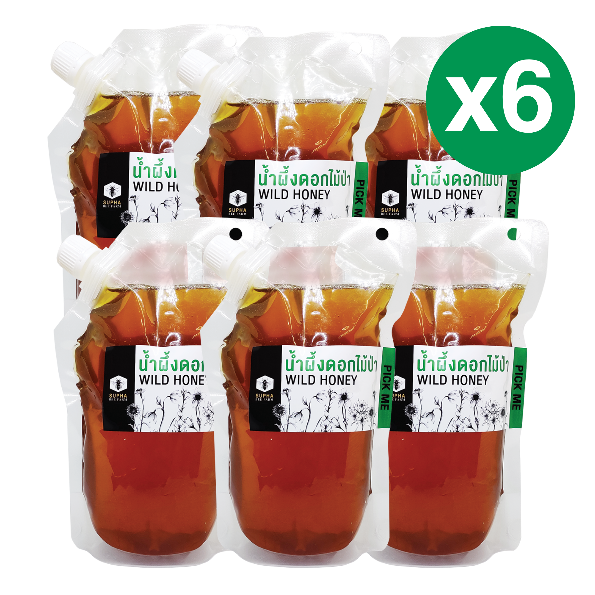 น้ำผึ้งดอกไม้ป่า 800 กรัม (แพ็ค 6 ถุง) Wild Honey 800g(6pcs)